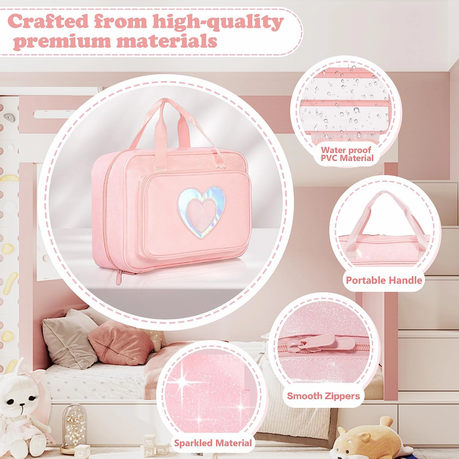 Doll Carrying Case, Toy Storage Box, Doll Travel Storage Bag with Handle, 12-inch Luggage Pouch for Kids (pink)
