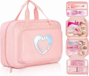 Doll Carrying Case, Toy Storage Box, Doll Travel Storage Bag with Handle, 12-inch Luggage Pouch for Kids (pink)
