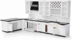 Dollhouse Kitchen Set Miniature Furniture of Dining Room Kitchen Kit 1/12 Scale Wooden Dollhouse Accessories (Style B)