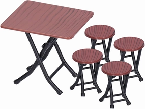 Dollhouse Miniature Folding Table Stool Set Cute Living Room Furniture Model Decoration (Square Table)