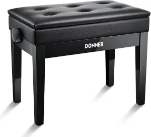 Donner Adjustable Piano Bench with Storage, Solid Wood Keyboard Bench Wooden Piano Bookcase Stool Chair Seat with High-Density Sponges Cushion, Black