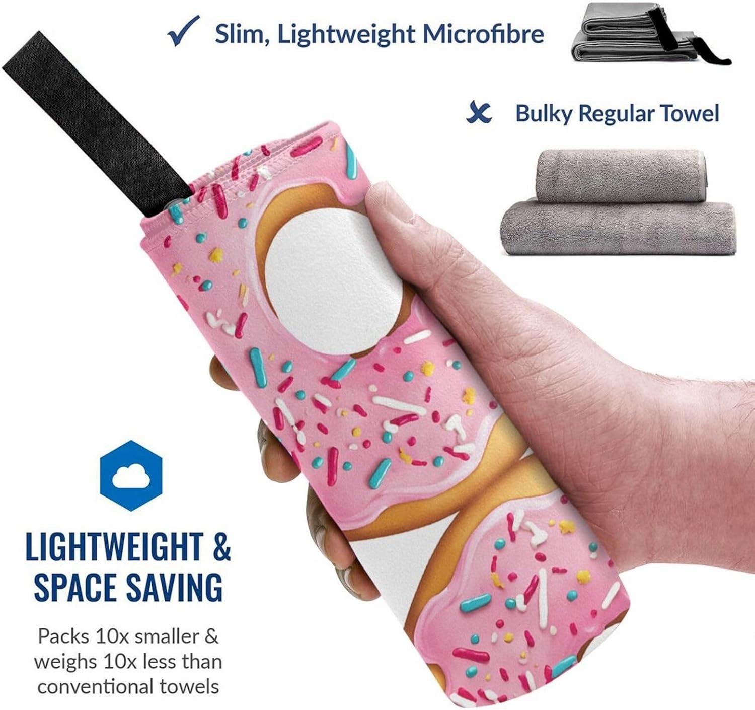 Donut Print Premium Compact Microfiber Travel Towel-Featherlight & Quick Dry,Sand-Resistant Beach Towel for Swimming,Camping,Vacation Essentials with Carry Pouch