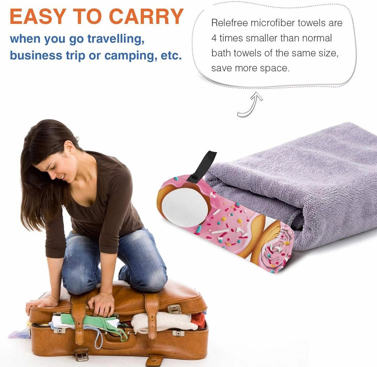 Donut Print Premium Compact Microfiber Travel Towel-Featherlight & Quick Dry,Sand-Resistant Beach Towel for Swimming,Camping,Vacation Essentials with Carry Pouch