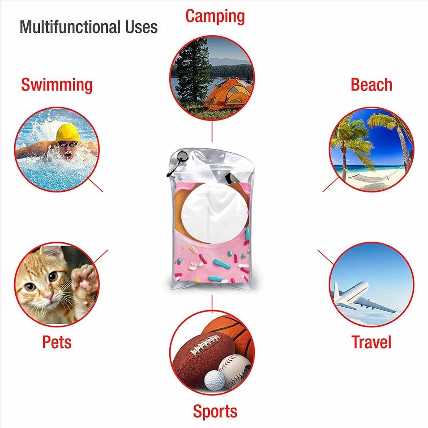 Donut Print Premium Compact Microfiber Travel Towel-Featherlight & Quick Dry,Sand-Resistant Beach Towel for Swimming,Camping,Vacation Essentials with Carry Pouch