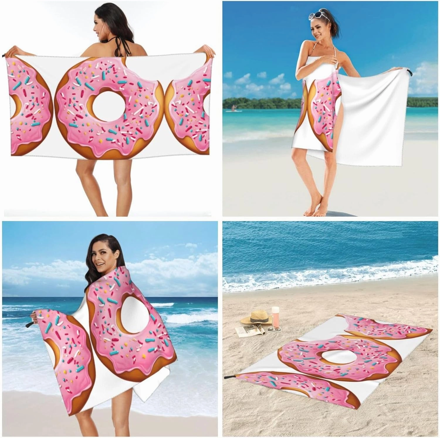 Donut Print Premium Compact Microfiber Travel Towel-Featherlight & Quick Dry,Sand-Resistant Beach Towel for Swimming,Camping,Vacation Essentials with Carry Pouch