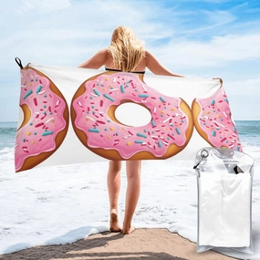 Donut Print Premium Compact Microfiber Travel Towel-Featherlight & Quick Dry,Sand-Resistant Beach Towel for Swimming,Camping,Vacation Essentials with Carry Pouch