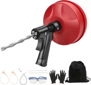 Drain Auger 35FT with Drill Attachment, Plumbing Snake for Sewer Sink Kitchen, Manual or Automatic Drain snake with Gloves and Storage Bag