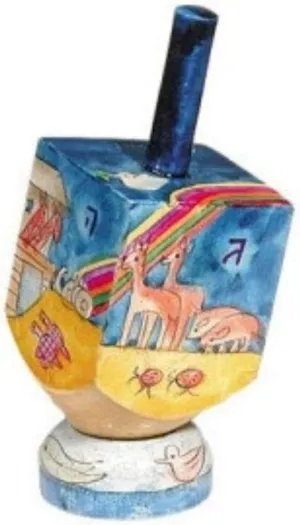 Dreidel Hanukkah Gifts Ornament Game - Yair Emanuel SMALL WOODEN DREIDEL WITH STAND NOAHS ARK (Bundle)