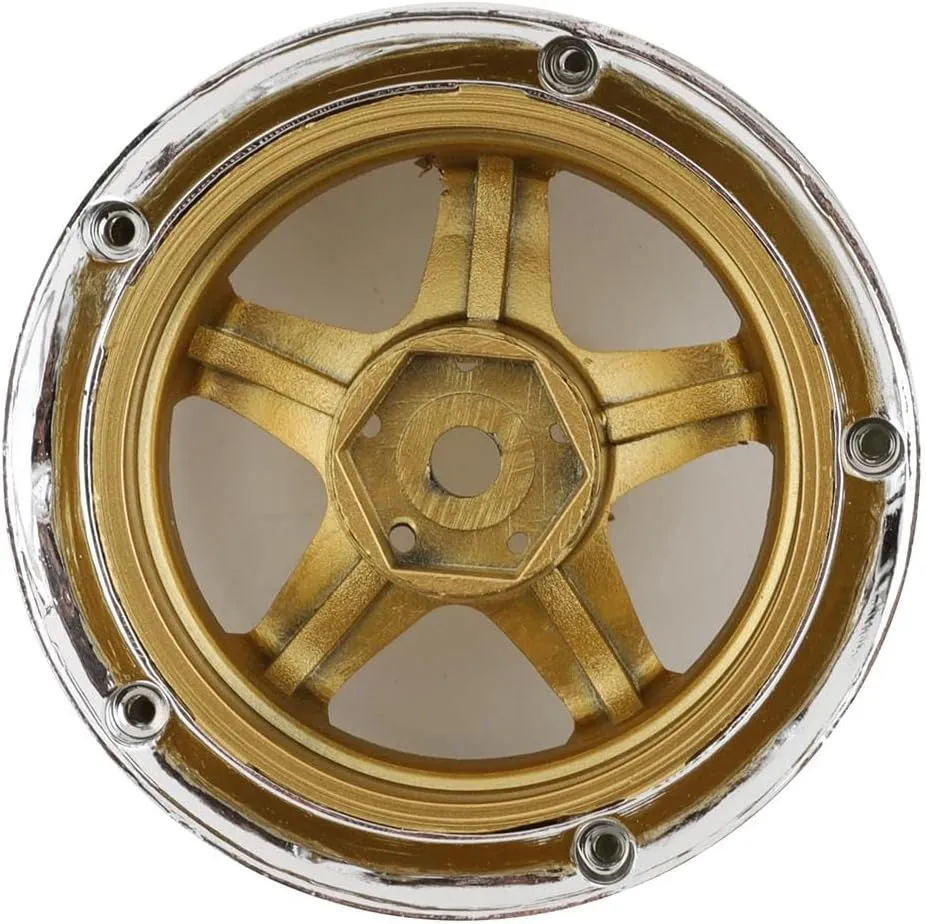 Drift Element 1/10 RC Car Drift Rims Wheels, 2PCS Set, 5-Spoke, Adjustable Offset, Fits Yokomo YD MD RD, MST RMX, Reve D RDX, Redcat RDS, HPI, Tamiya TT & More (Gold w/Chrome Lip)