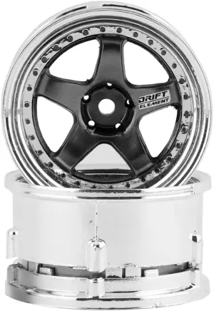 Drift Element 1/10 RC Car Drift Rims Wheels, 2PCS Set, 5-Spoke, Adjustable Offset, Fits Yokomo YD MD RD, MST RMX, Reve D RDX, Redcat RDS, HPI, Tamiya TT & More (Gunmetal w/Chrome Lip)