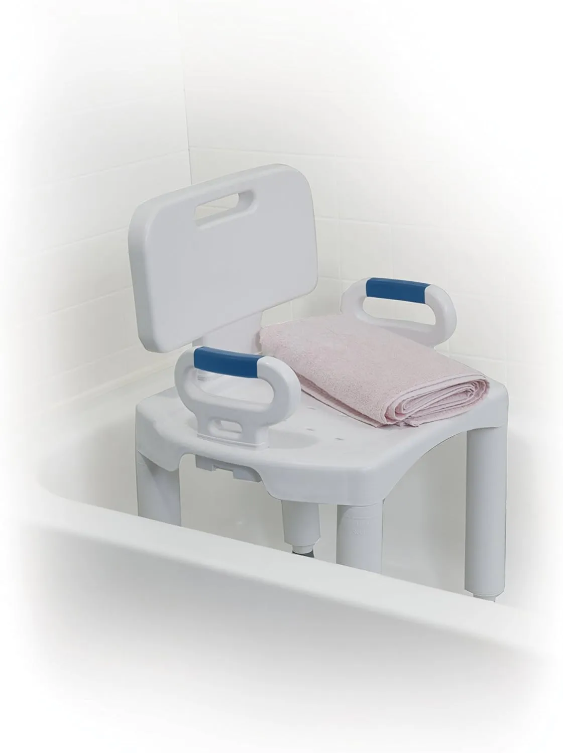 Drive Medical RTL12505 Handicap Bathroom Bench with Back and Arms, White