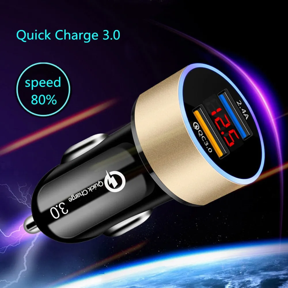 Dual USB Car Charger for iPhone Quick Charge 3.0 Fast Charging