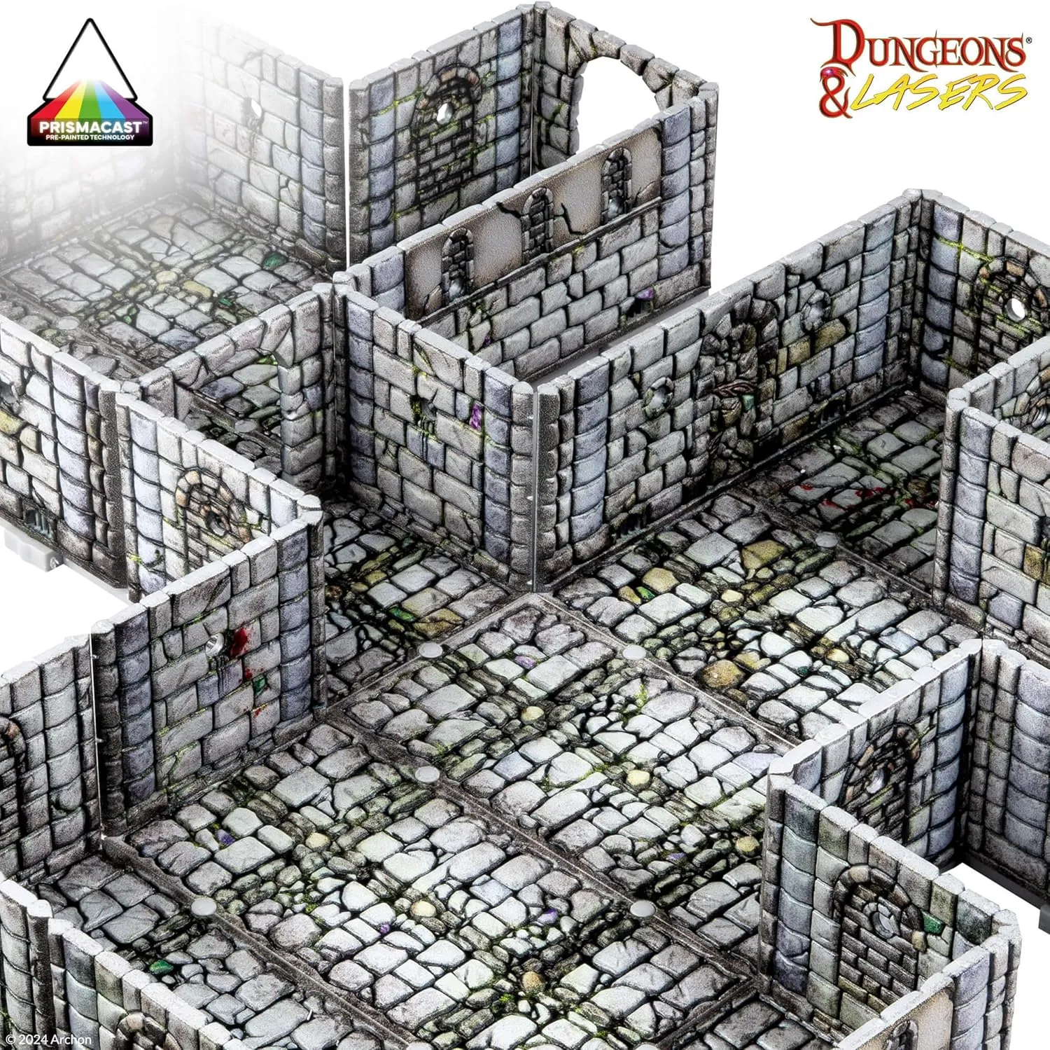 Dungeons & Lasers Prepainted Terrain Sets for DND and Tabletop RPG Games - 5E Compatible with 28mm-32mm Scale Miniatures - Modular Design for Fast Assembly (Fantasy Dungeon)