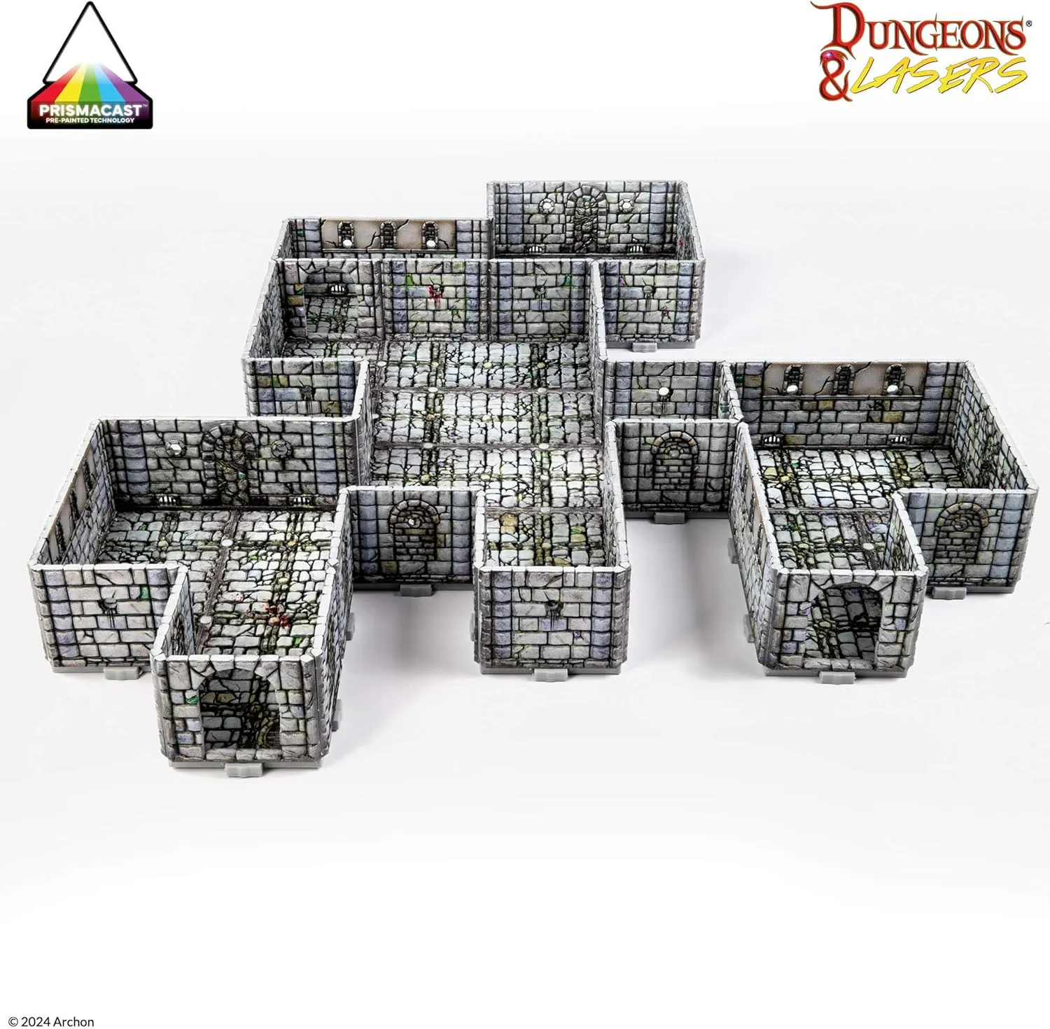 Dungeons & Lasers Prepainted Terrain Sets for DND and Tabletop RPG Games - 5E Compatible with 28mm-32mm Scale Miniatures - Modular Design for Fast Assembly (Fantasy Dungeon)
