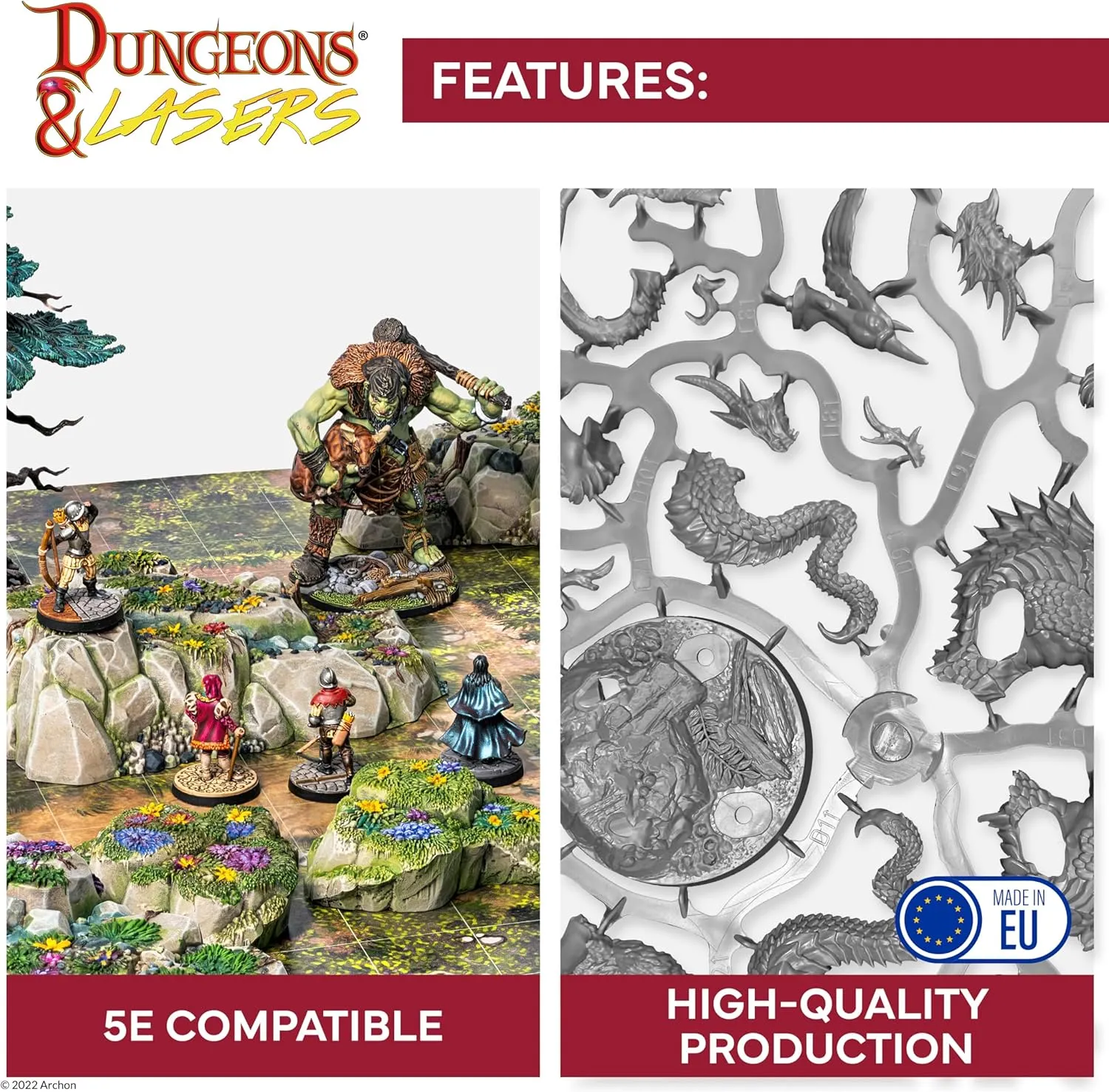 Dungeons & Lasers Prepainted Terrain Sets for DND and Tabletop RPG Games - 5E Compatible with 28mm-32mm Scale Miniatures - Modular Design for Fast Assembly (Fantasy Dungeon)