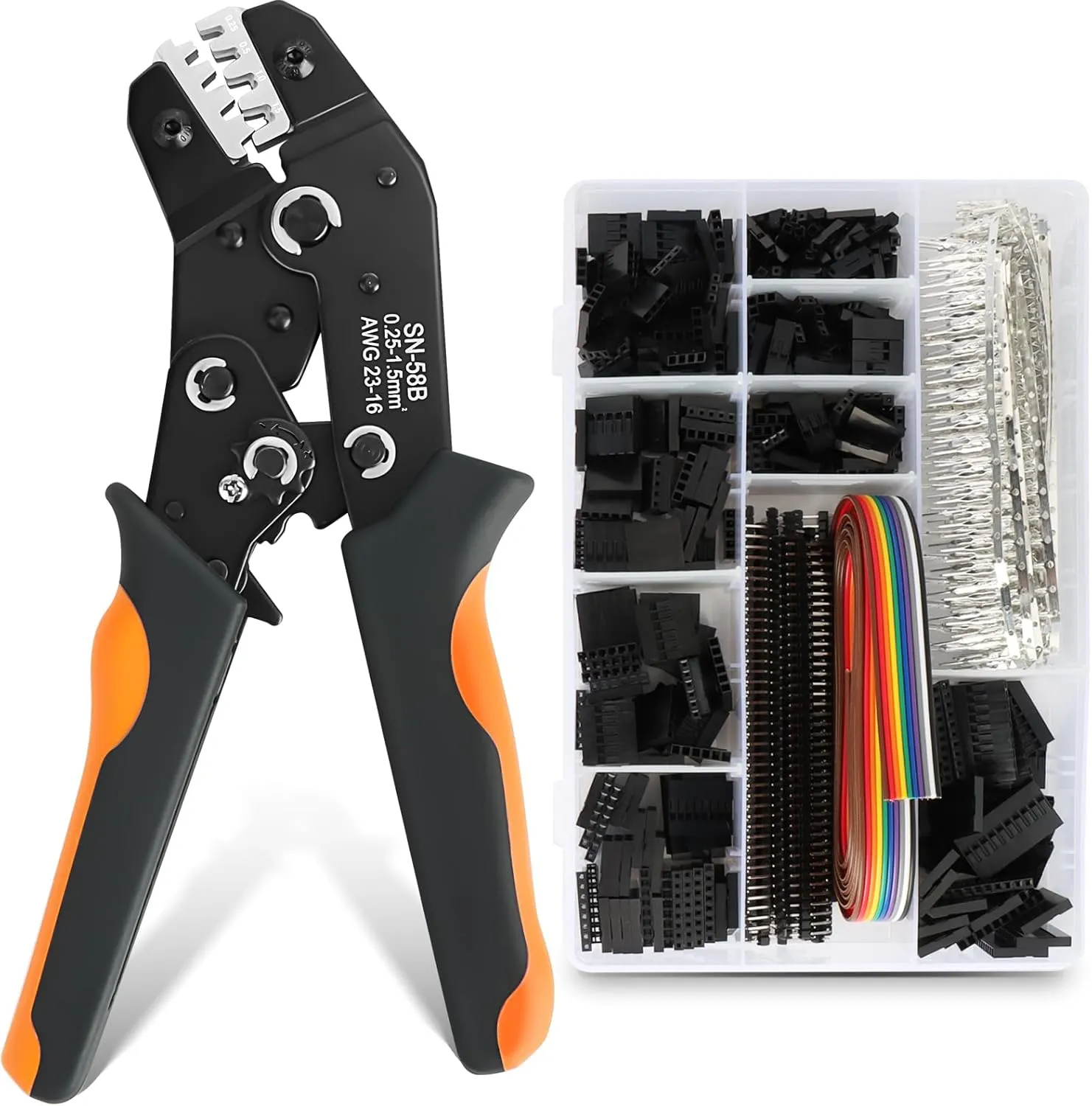 Dupont Crimping Tool Kit with 820PCS 2.54mm Dupont Connectors, AWG 23-16(0.25-1.5mm²) Ratcheting Wire Crimper, 1/2/3/4/5/6/8/10 Pin Housing Connectors