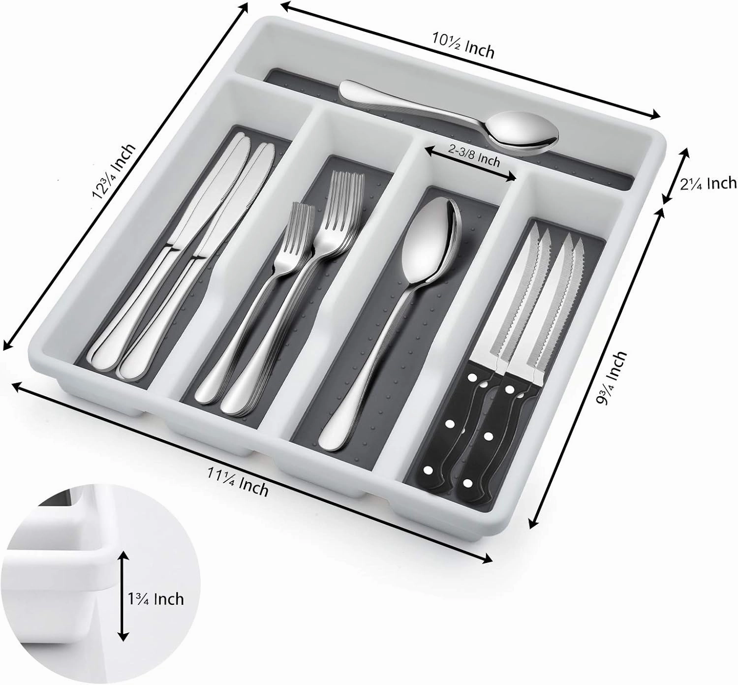 E-far 24-Piece Silverware Set with Organizer Tray and Steak Knives, Stainless Steel Flatware Cutlery Service for 4, Basic Tableware Eating Utensils for Home Kitchen, Mirror Polished, Dishwasher Safe