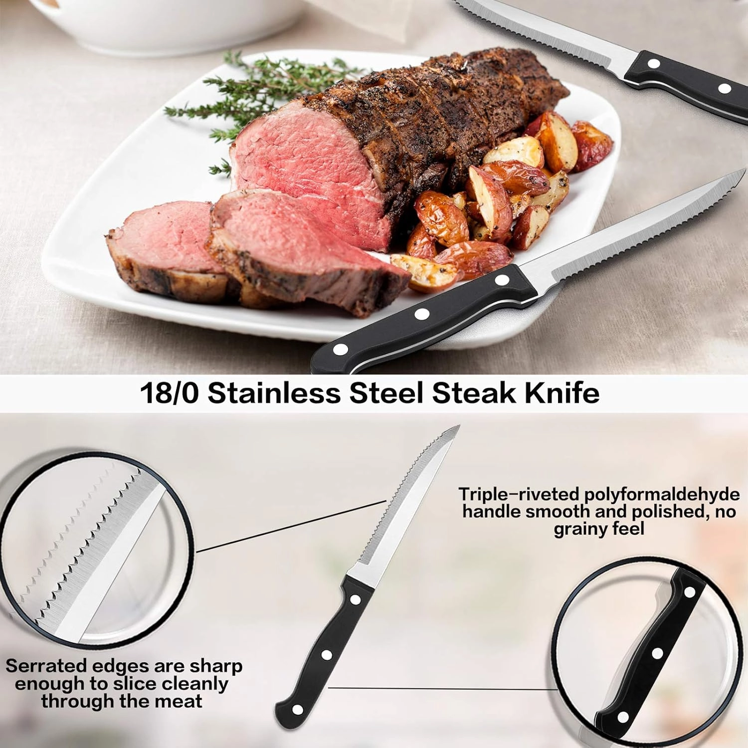 E-far 24-Piece Silverware Set with Organizer Tray and Steak Knives, Stainless Steel Flatware Cutlery Service for 4, Basic Tableware Eating Utensils for Home Kitchen, Mirror Polished, Dishwasher Safe