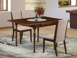 East West Furniture MZLA3-MAH-04 3 Piece Dinette Set for Small Spaces Contains a Rectangle Dining Table with Dropleaf and 2 Light Tan Linen Fabric Parson Chairs, 36x54 Inch, Mahogany