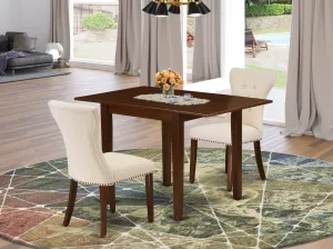 East West Furniture NDGA3-MAH-32 3 Piece Modern Dining Table Set Contains a Rectangle Wooden Table with Dropleaf and 2 Light Beige Linen Fabric Parsons Dining Chairs, 30x48 Inch, Mahogany