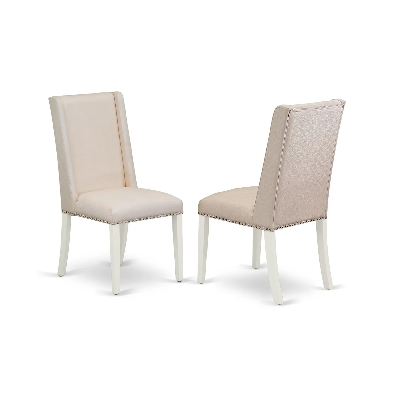 East West Furniture SUFL3-LWH-01 3 Piece Dining Set Contains a Round Dining Room Table with Dropleaf & Shelves and 2 Cream Linen Fabric Upholstered Parson Chairs, 42x42 Inch, Linen White