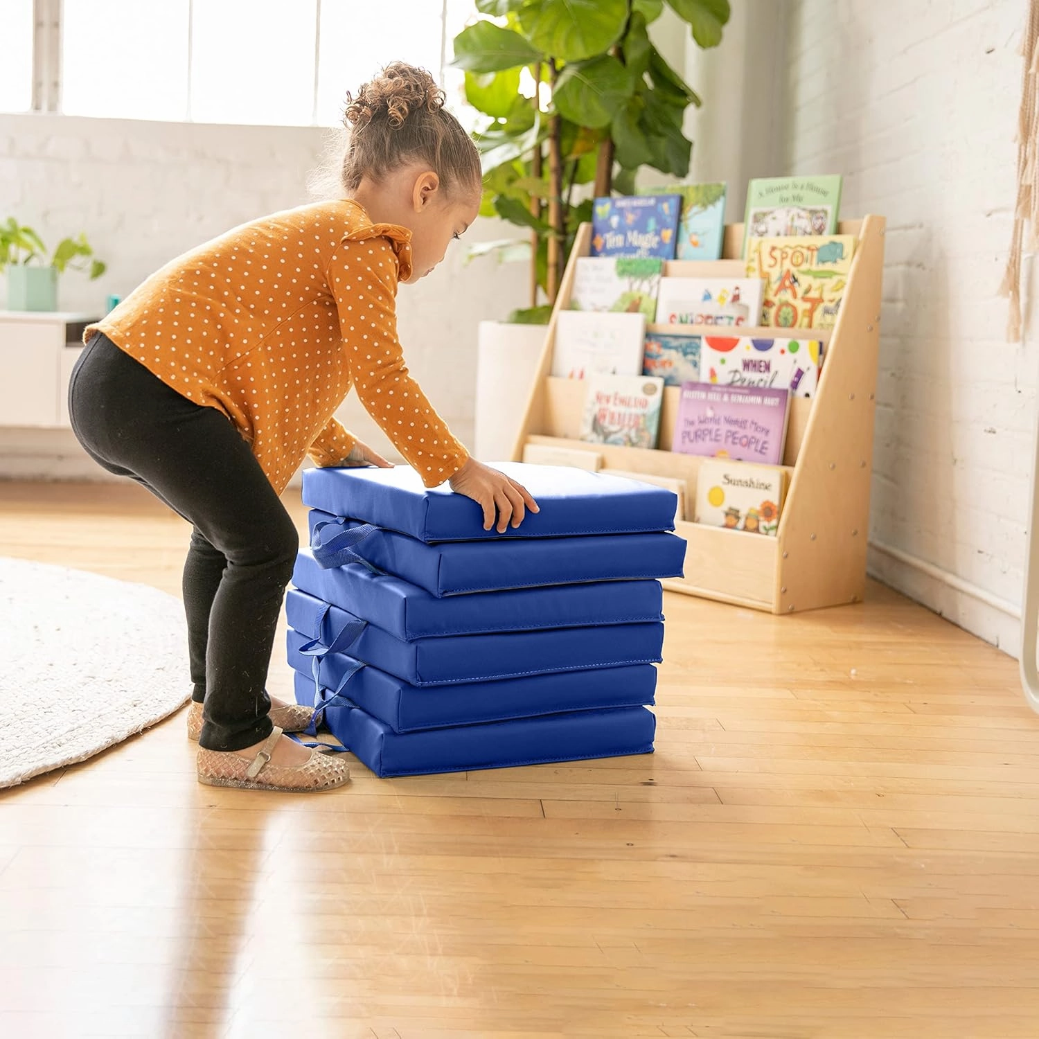 ECR4Kids SoftZone Floor Cushions, Square, Flexible Seating, Blue, 6-Piece