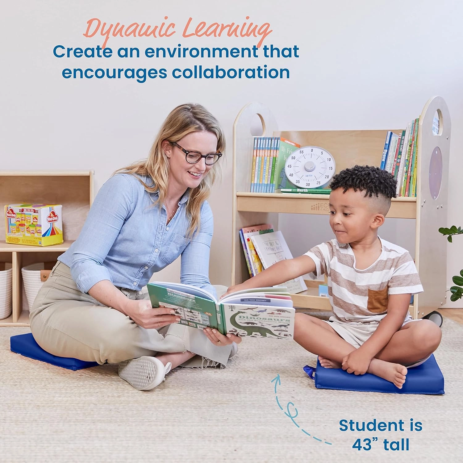 ECR4Kids SoftZone Floor Cushions, Square, Flexible Seating, Blue, 6-Piece