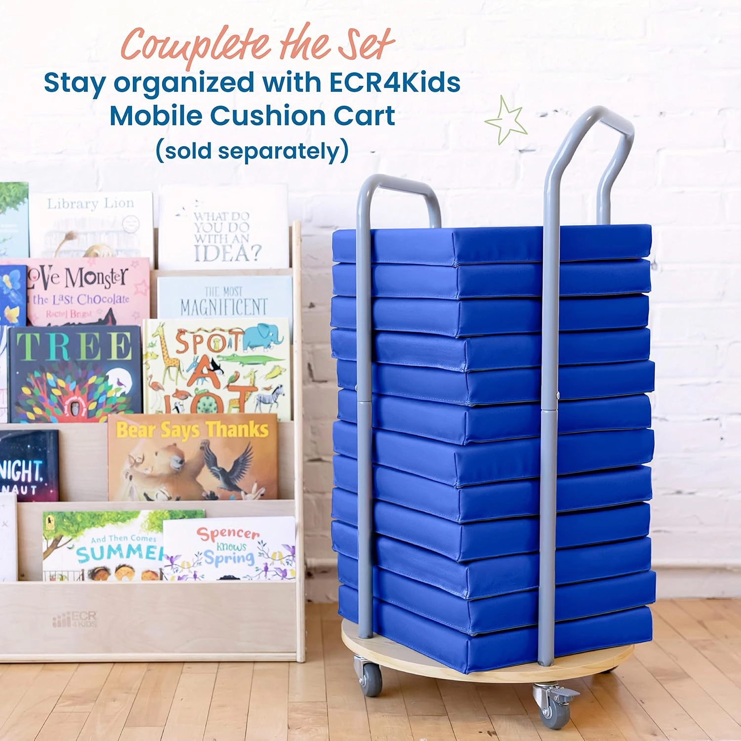 ECR4Kids SoftZone Floor Cushions, Square, Flexible Seating, Blue, 6-Piece