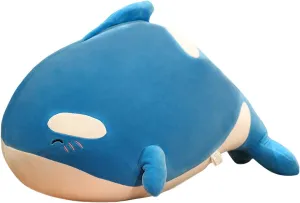ELAINREN Ultra-Soft Blue Orca Plush Pillow Cuddle Killer Whale Stuffed Ocean Toy Chubby Orcinus Orca Plushie Cushion/23.6''
