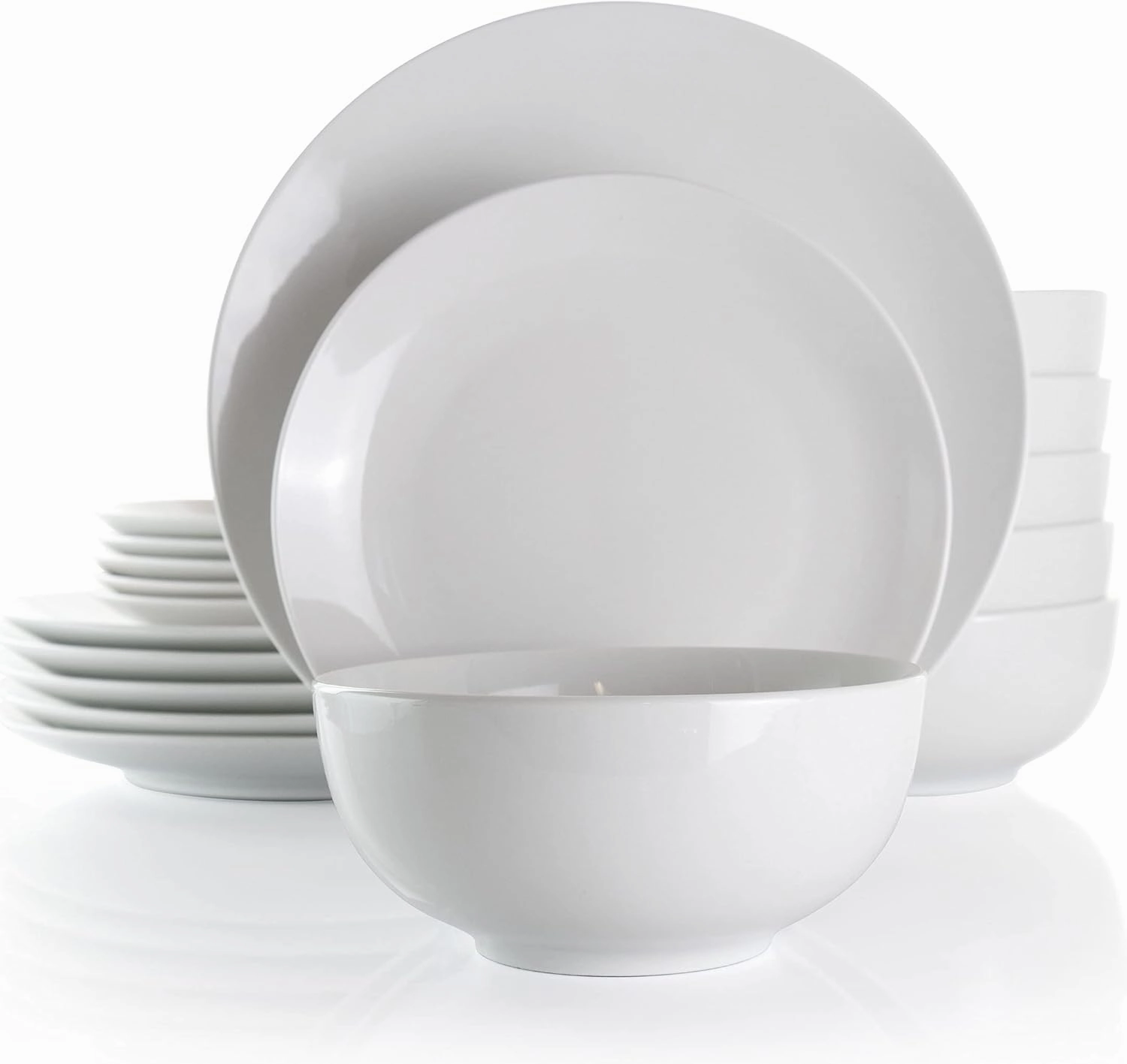 Elama White Porcelain Dish Dinnerware Set, 18 Piece, Luna