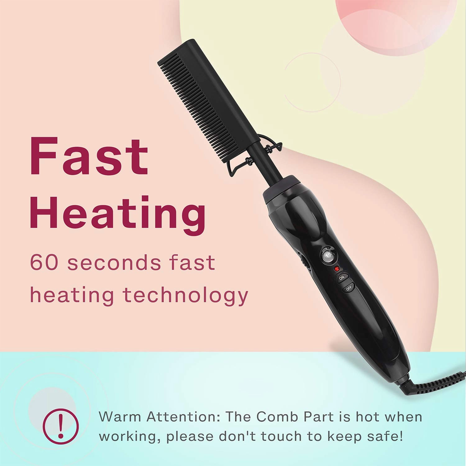 Electric Hot Ceramic Curler Straightener Brush Pressing Iron for Natural Black Hair, Anti-Scald Wig and Beard Straightening Comb