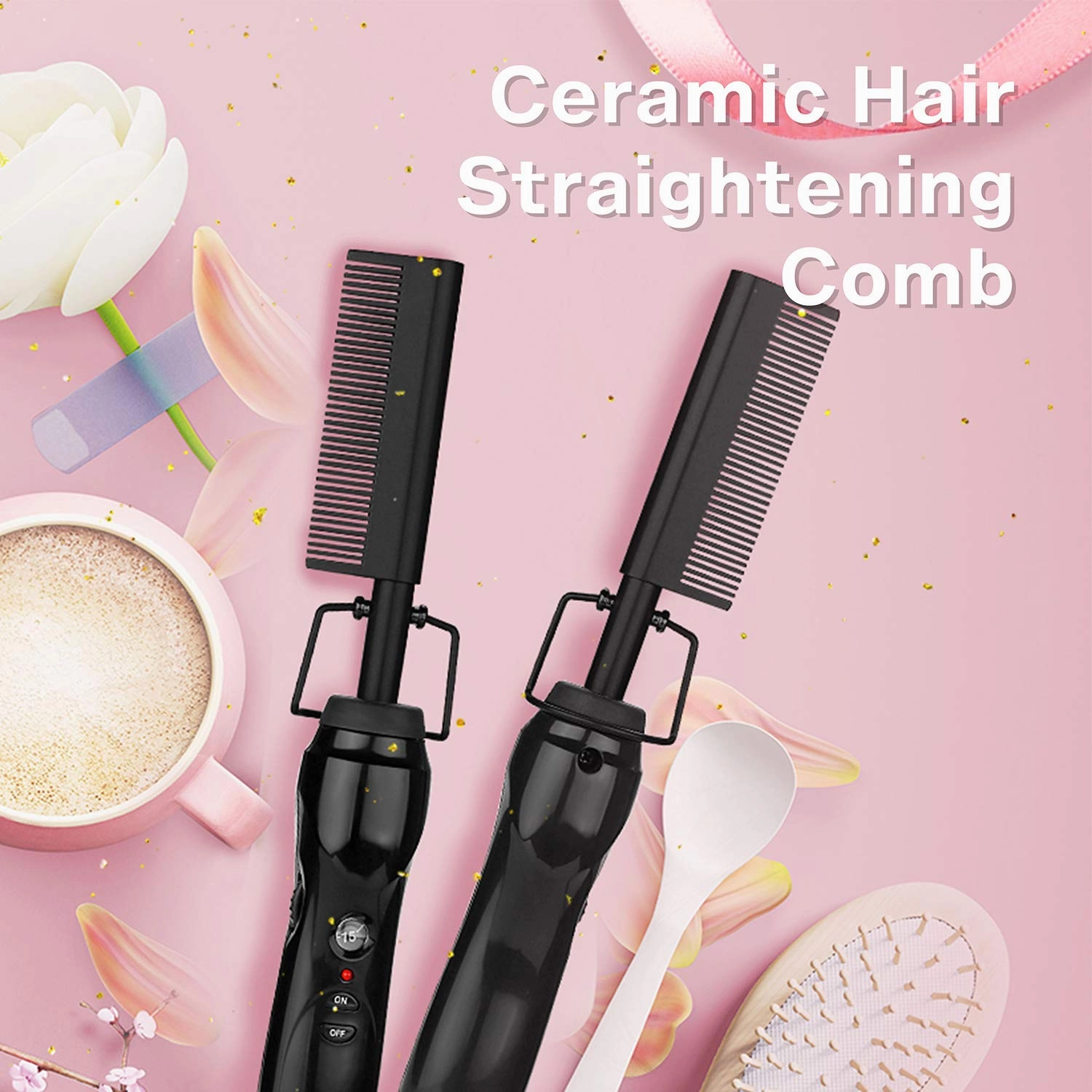 Electric Hot Ceramic Curler Straightener Brush Pressing Iron for Natural Black Hair, Anti-Scald Wig and Beard Straightening Comb