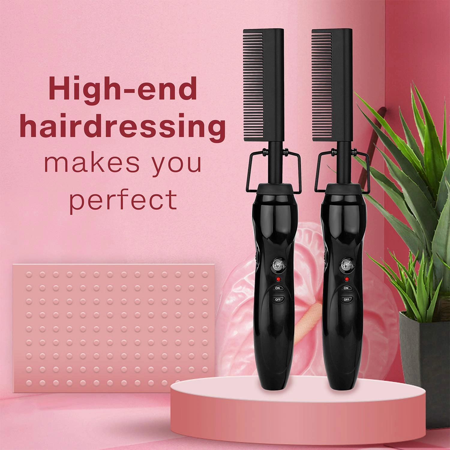 Electric Hot Ceramic Curler Straightener Brush Pressing Iron for Natural Black Hair, Anti-Scald Wig and Beard Straightening Comb