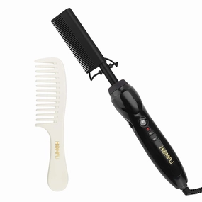 Electric Hot Ceramic Curler Straightener Brush Pressing Iron for Natural Black Hair, Anti-Scald Wig and Beard Straightening Comb