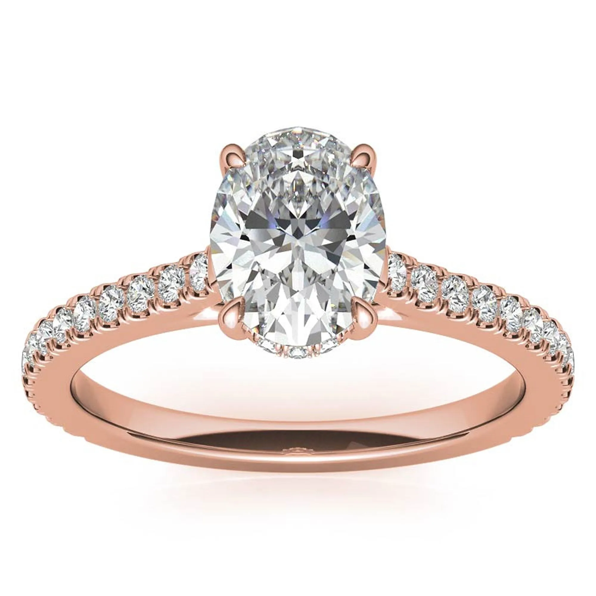 Elegant Classic  Sterling Silver Adjustable Oval Cut Zircon Pave Set Rose Gold Engagement Ring For Women