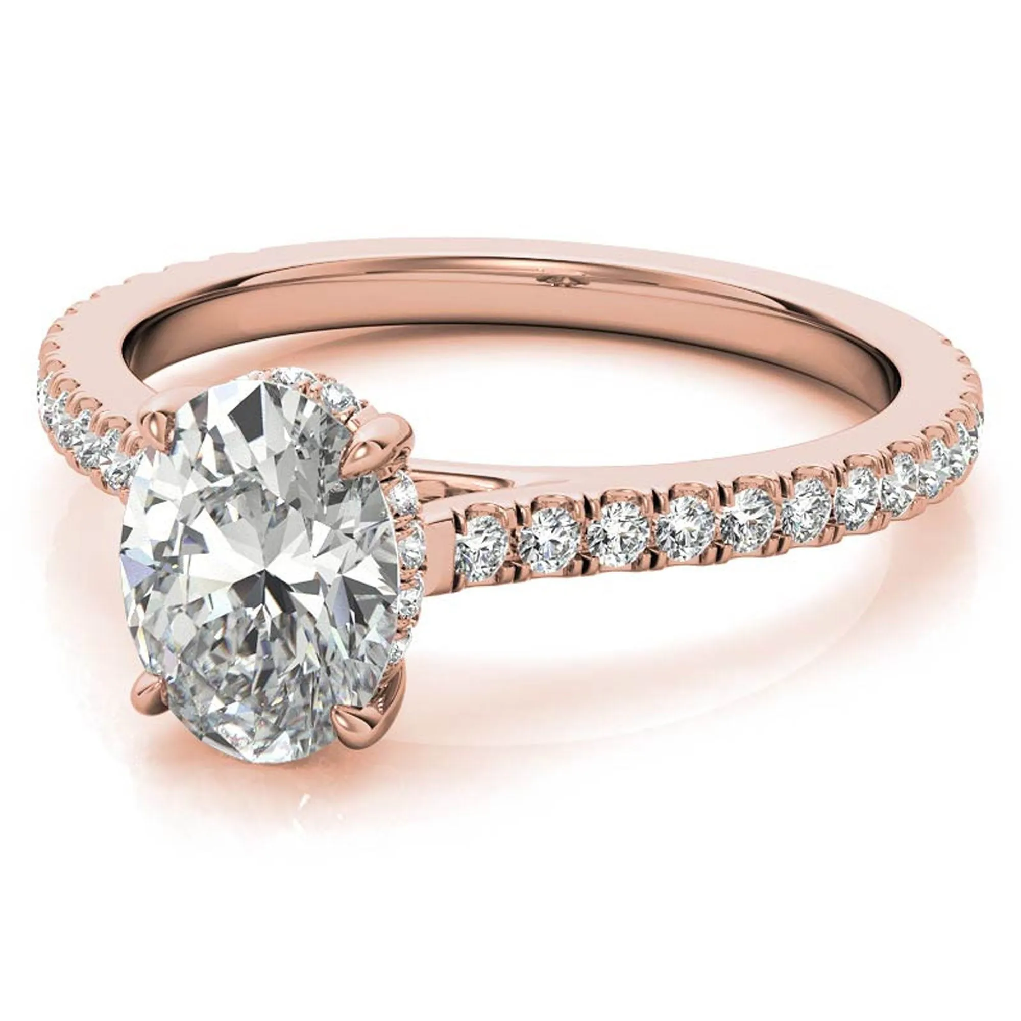 Elegant Classic  Sterling Silver Adjustable Oval Cut Zircon Pave Set Rose Gold Engagement Ring For Women