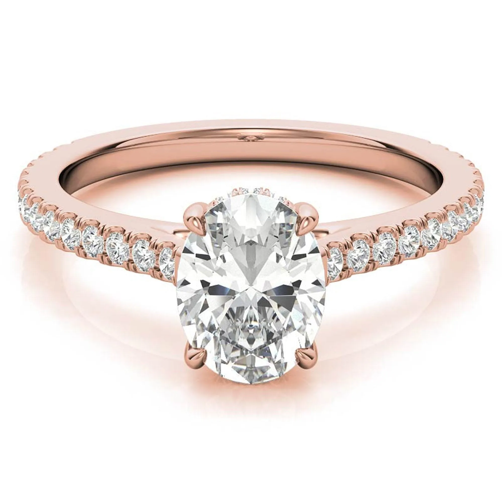 Elegant Classic  Sterling Silver Adjustable Oval Cut Zircon Pave Set Rose Gold Engagement Ring For Women
