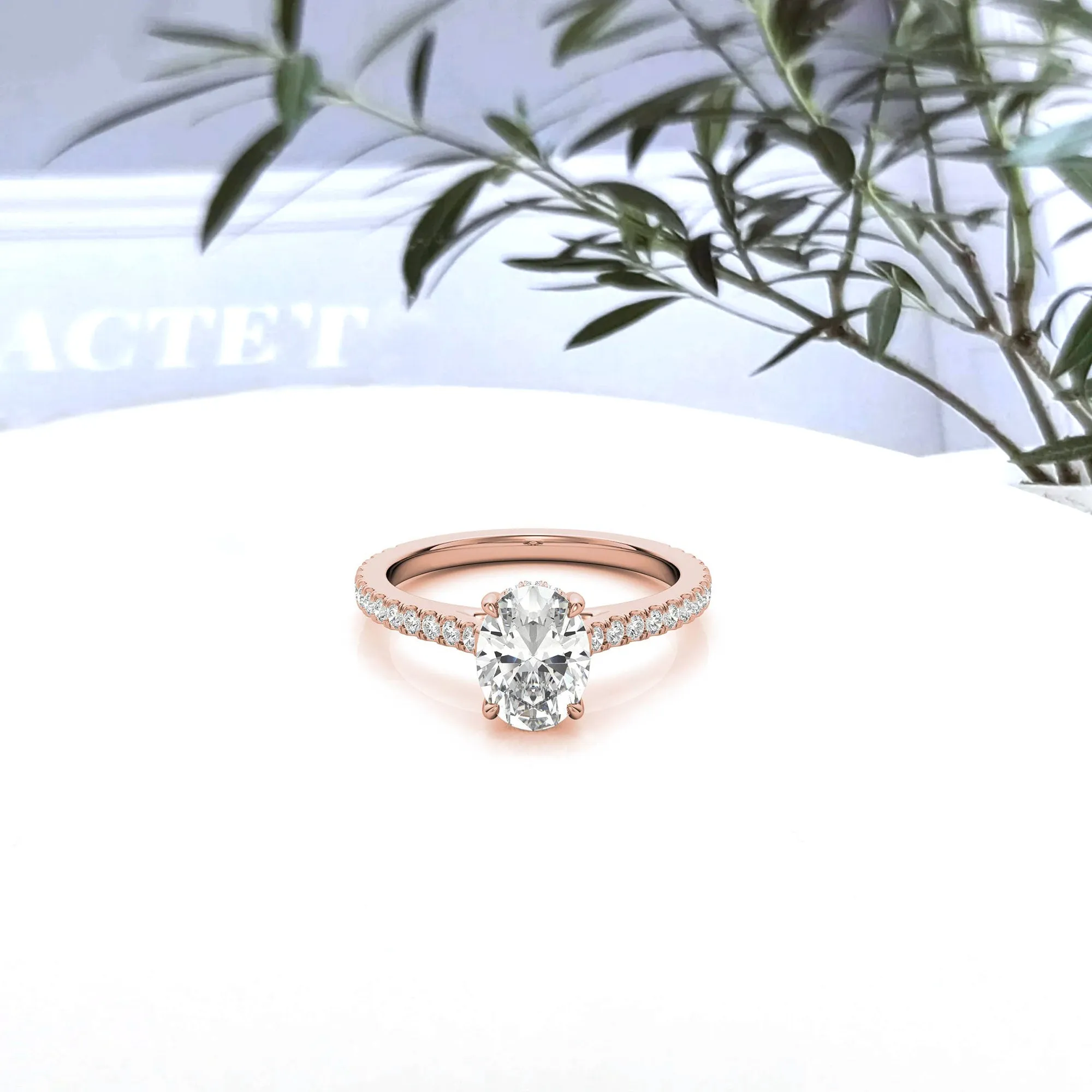 Elegant Classic  Sterling Silver Adjustable Oval Cut Zircon Pave Set Rose Gold Engagement Ring For Women