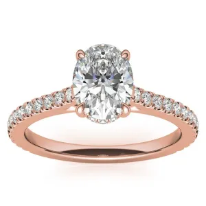 Elegant Classic  Sterling Silver Adjustable Oval Cut Zircon Pave Set Rose Gold Engagement Ring For Women