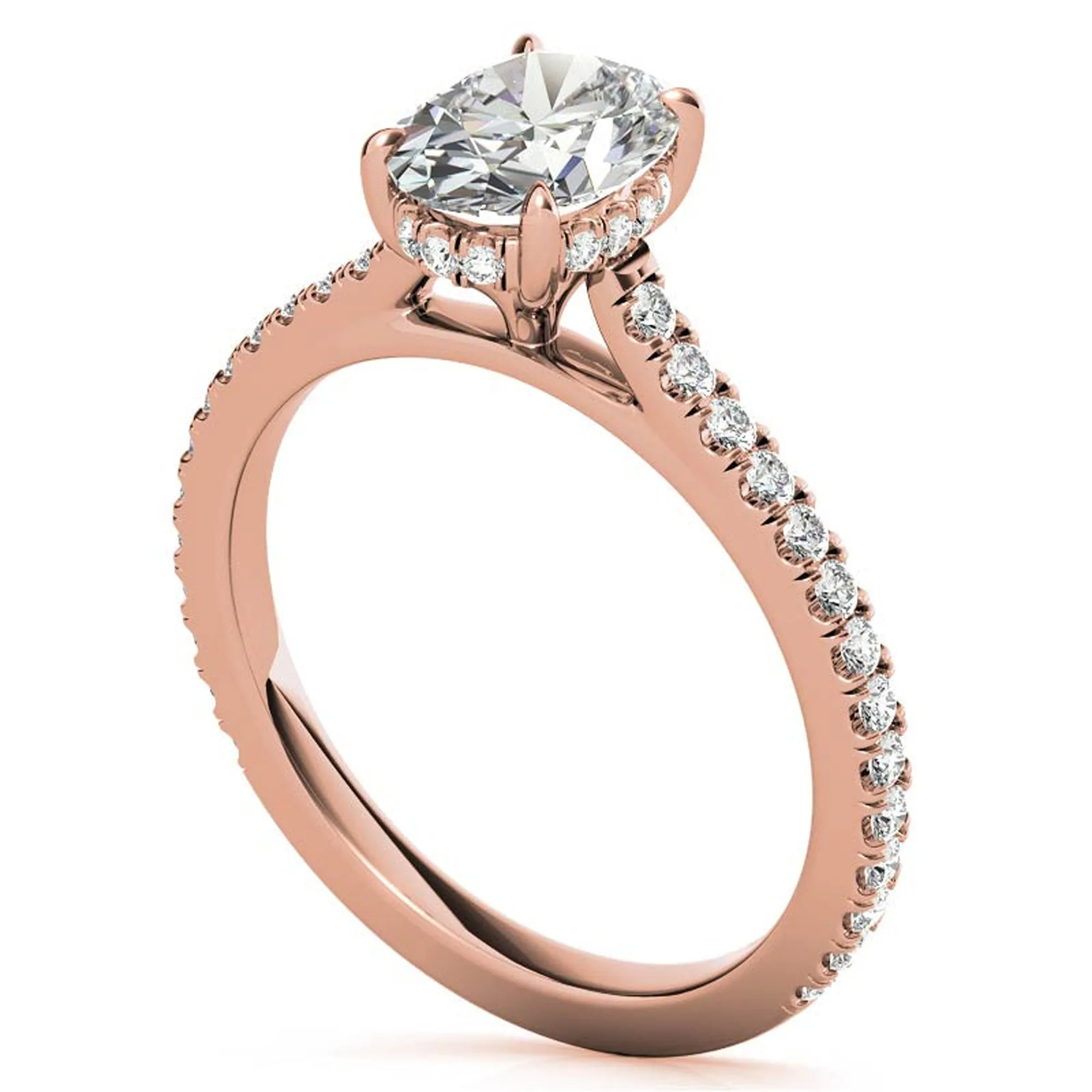 Elegant Classic  Sterling Silver Adjustable Oval Cut Zircon Pave Set Rose Gold Engagement Ring For Women