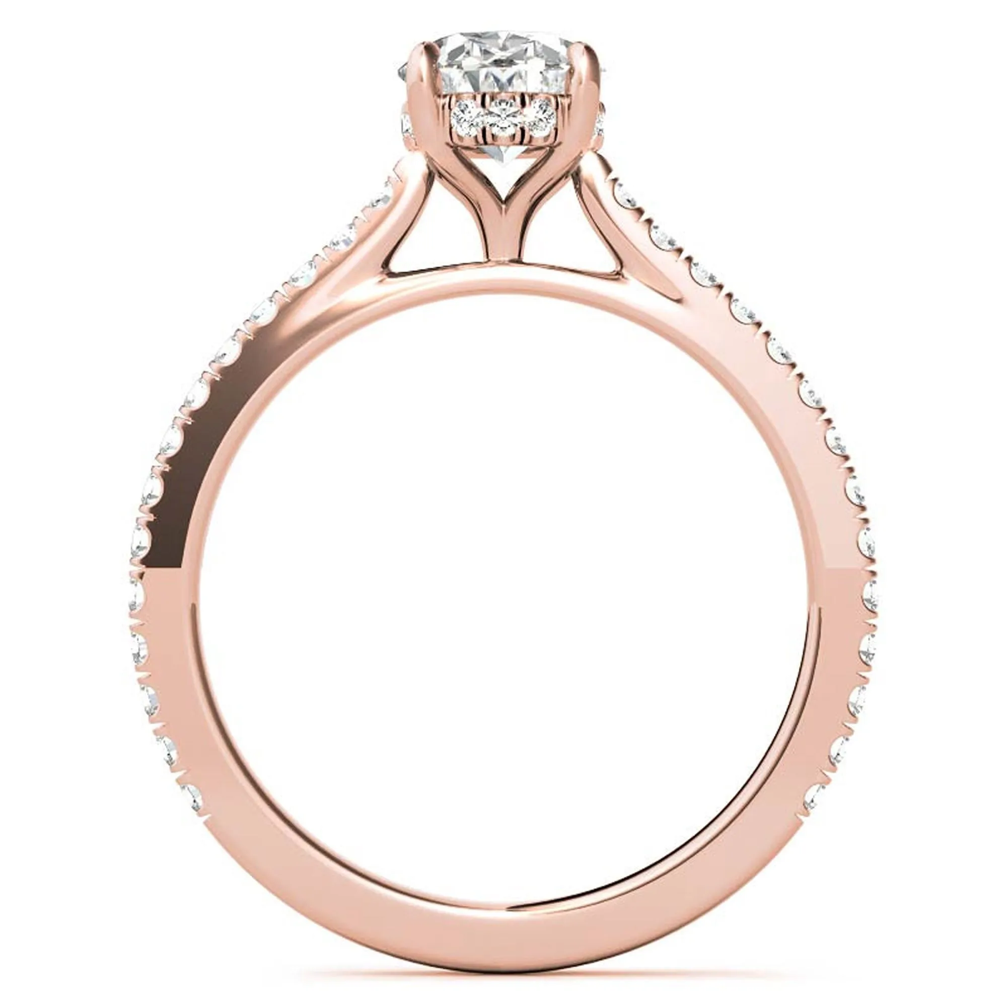 Elegant Classic  Sterling Silver Adjustable Oval Cut Zircon Pave Set Rose Gold Engagement Ring For Women