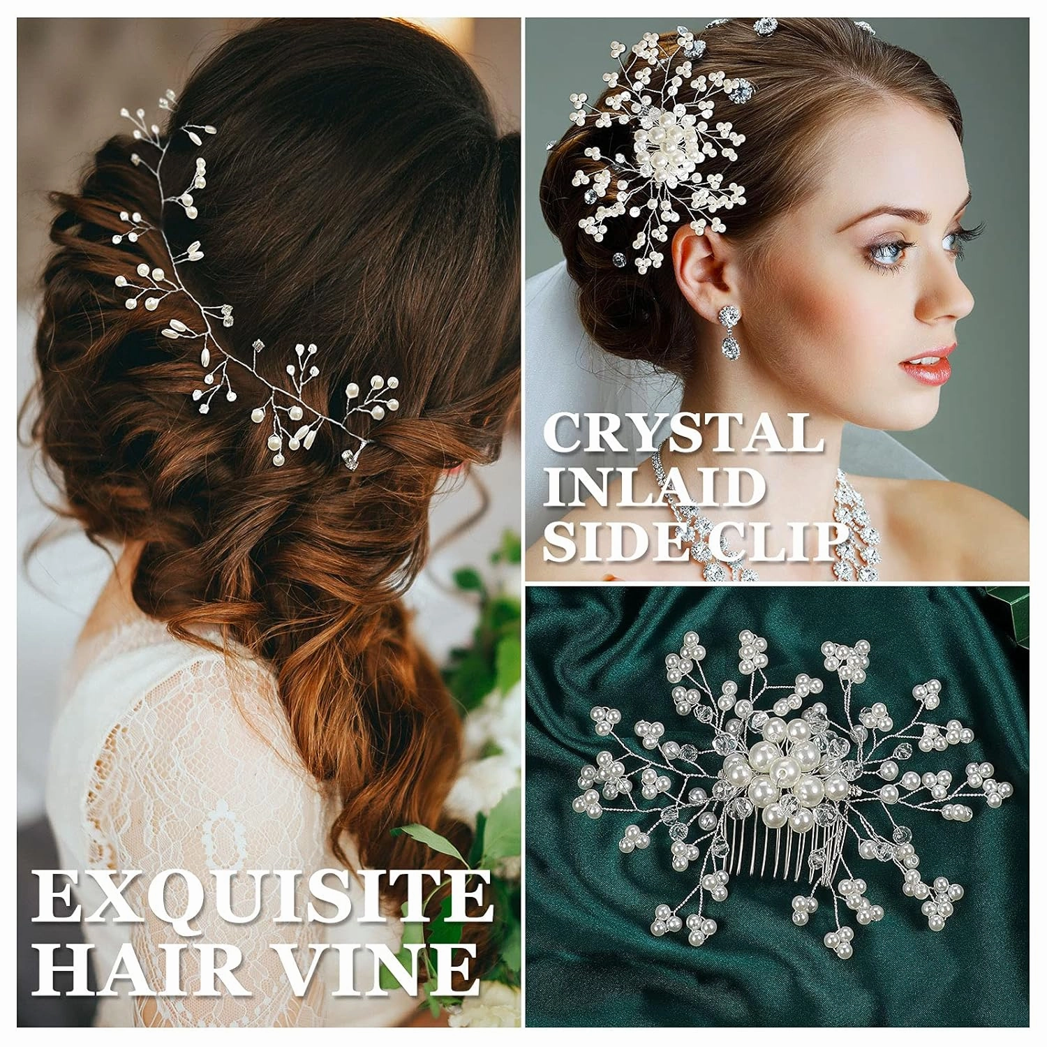 Elegant 64-Piece Wedding Hair Accessories Set - Includes Rhinestone Hair Sticks, Pearl Pins, Crystal Combs, Pearl Vine, and U-Shaped Clips (Classic Style)
