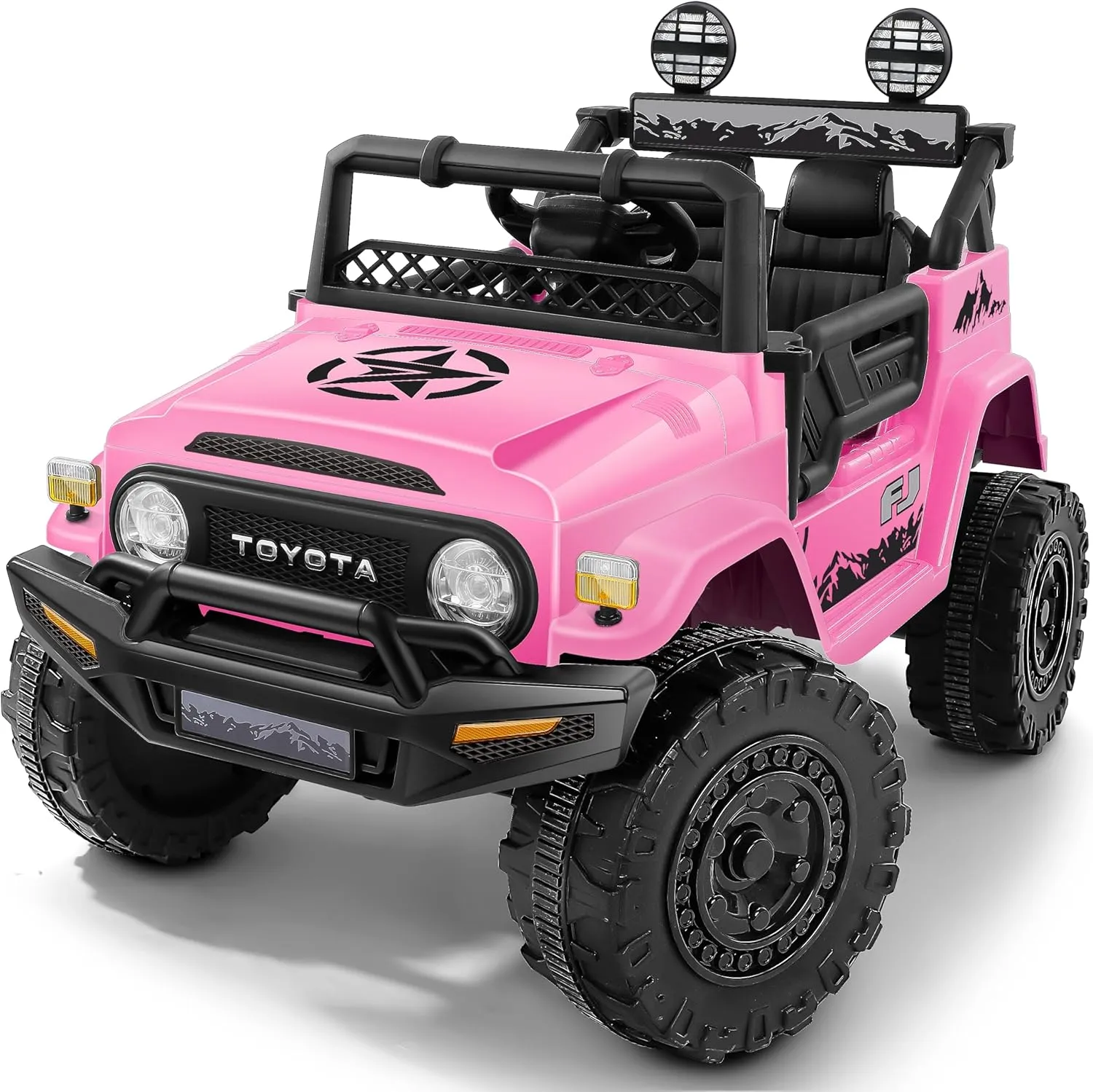 ELEMARA Ride on Car, 12V 7AH Toyota FJ40 Electric Off-Road SUV Vehicle, 4 MPH Powered Ride on Truck, Ride on Toys w/Parental Remote,3 Speeds, 6 LED Lights, Bluetooth, Electric Cars for Kids, Pink