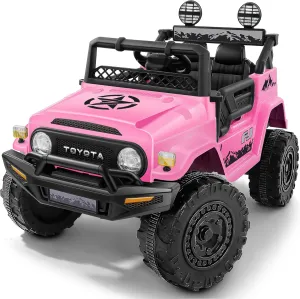 ELEMARA Ride on Car, 12V 7AH Toyota FJ40 Electric Off-Road SUV Vehicle, 4 MPH Powered Ride on Truck, Ride on Toys w/Parental Remote,3 Speeds, 6 LED Lights, Bluetooth, Electric Cars for Kids, Pink