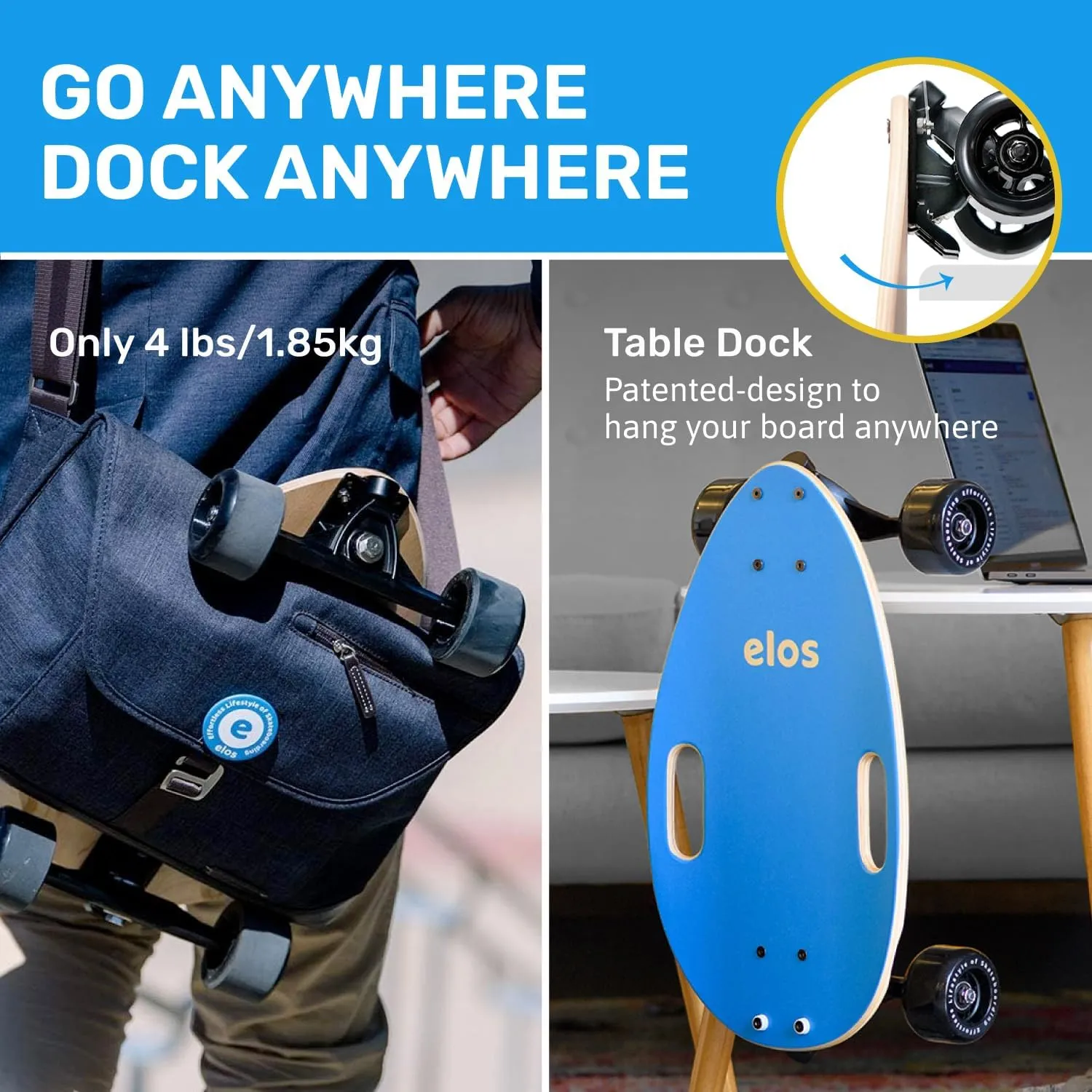 Elos Mini Longboard Cruiser Skateboards - Lightweight, Portable & Durable Wooden Commuter Cruiser Board. for Beginners & Experienced Riders - Easy to Carry w Handle