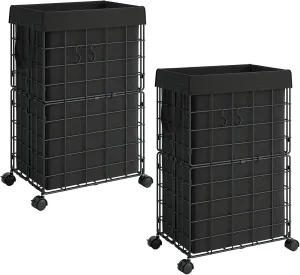 ELYKEN 2 Pack Laundry Hamper with Wheels, Durable Metal Wire Frame with Removable 70L/18.8Gal Capacity Inner Bag, Rolling Laundry Basket with Washable Liner Bag for Bathroom, Black
