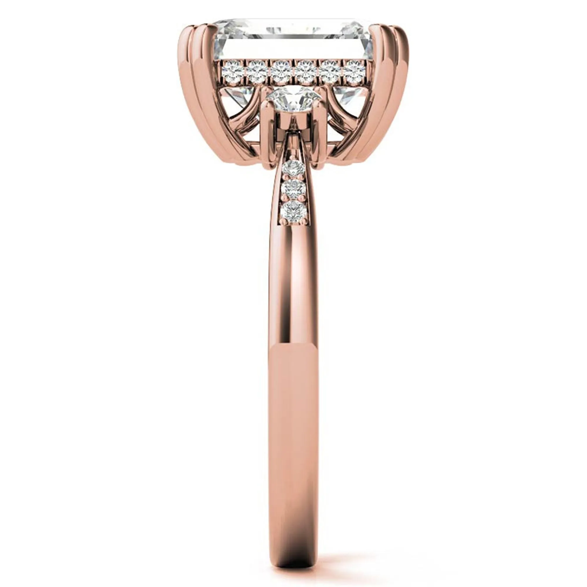Emerald-Cut  With Two Round Stones Rose Gold Adjustable Sterling Silver Engagement Ring For Woman