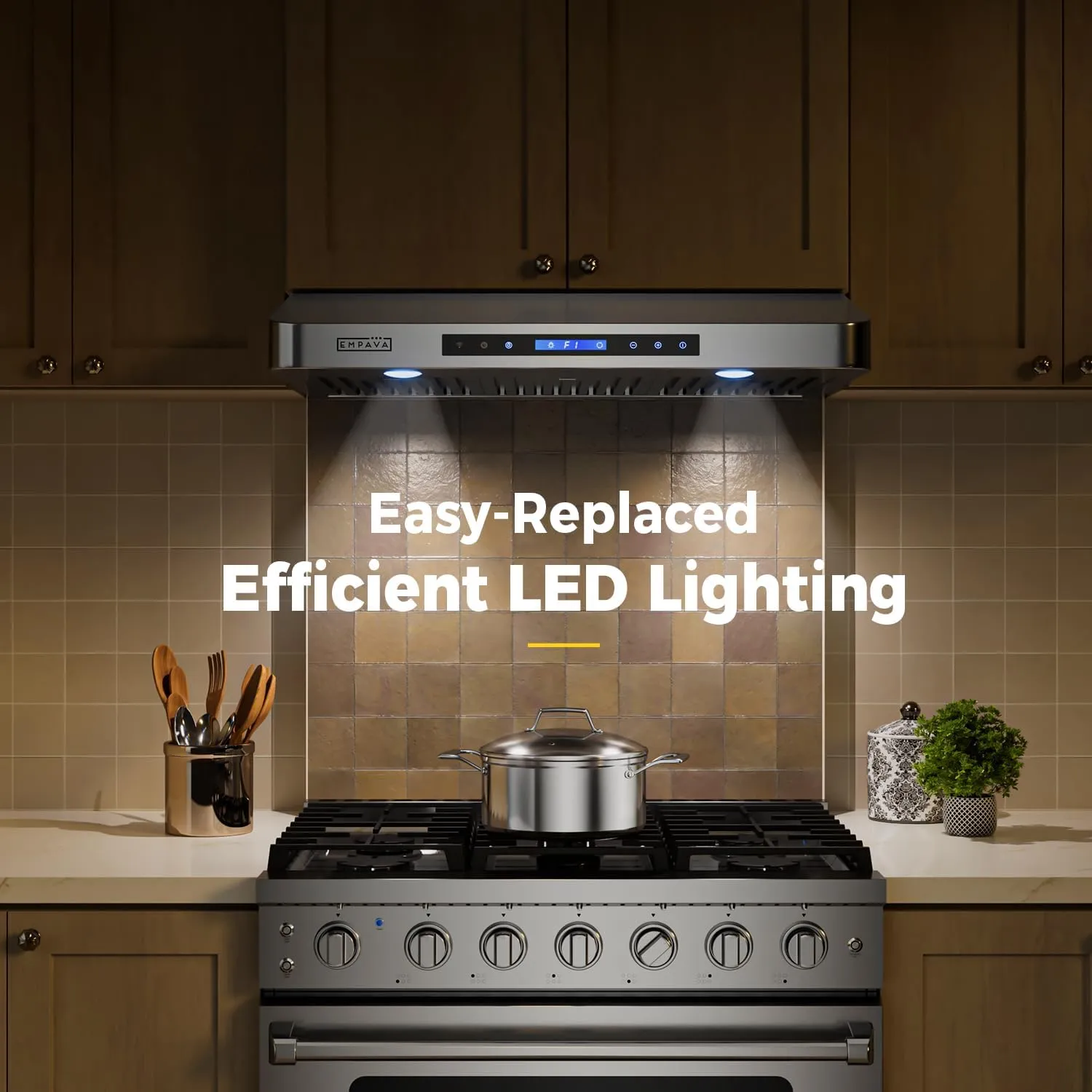 Empava 36 Inch Under Cabinet Range Vent Hood, 4-Speed 500 CFM Dual Copper Motors, Touch & Remote Control Clock Display, LED Lights, Baffle Filters, Top/Rear Ducted Exhaust, Stainless Steel