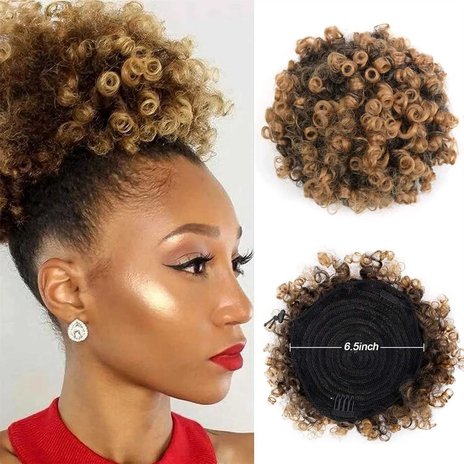 ENGENDER Hair Bun Women's Synthetic Hair Bun Afro Curly Shaggy Ponytail Extensions with Drawstring Shaggy Bun for Black Women Hair Piece(01)
