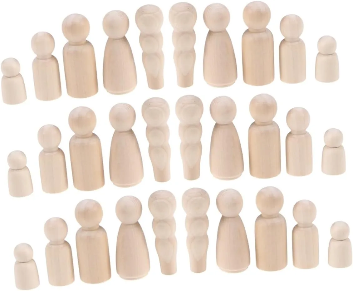ERINGOGO 50pcs DIY Painted Wooden Family Peg Dolls Unfinished Figures for Boy Girl Craft Educational Play Wedding Cake Decor Creative Toy for Imaginative Games